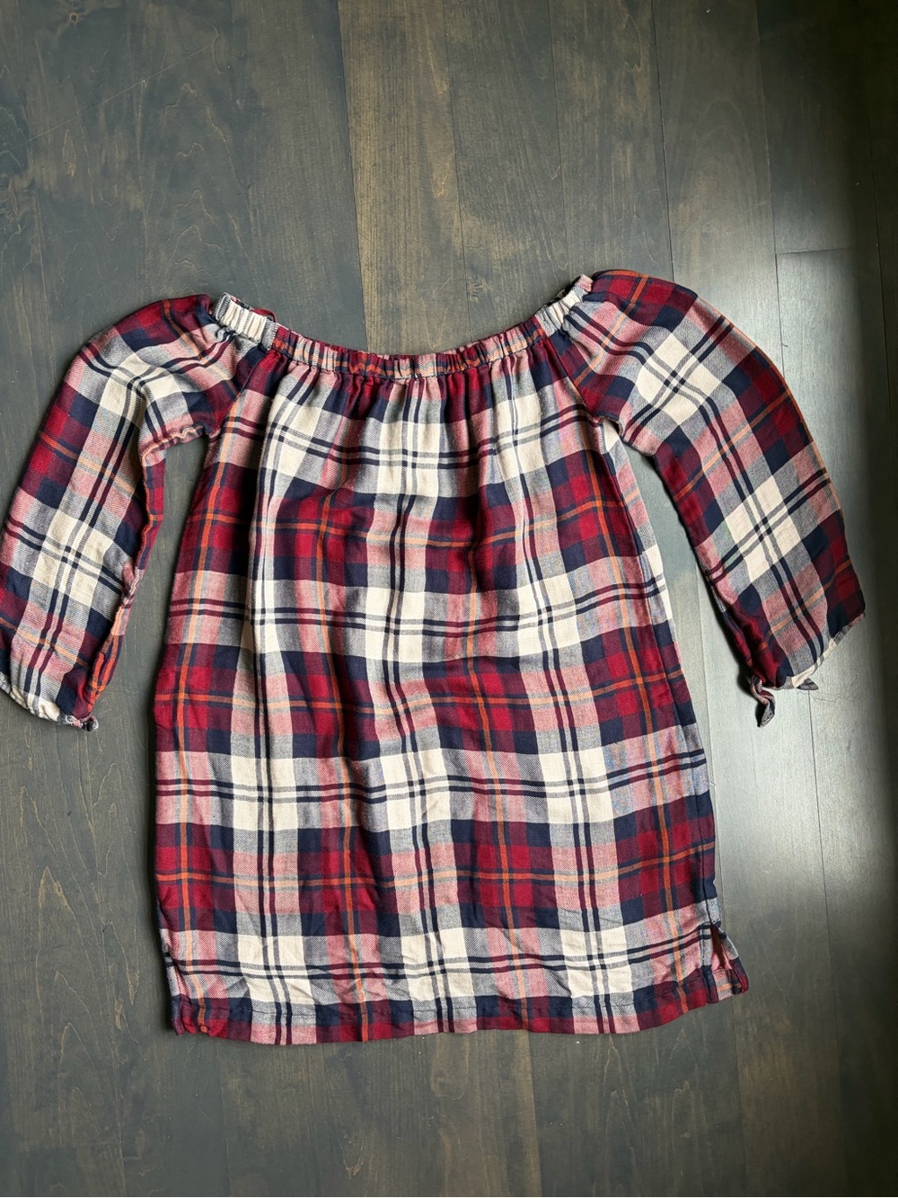 cloth & stone Red and Navy Plaid Off-Shoulder Dress size XS